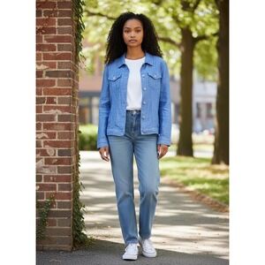 Jones & Co Blue Linen Denim‎ Style Jacket Womens Large Button Front Collared